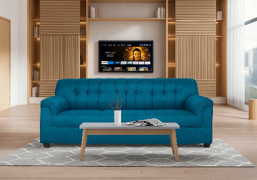 Jute 3 Seater Blue Sofa and Smart TV 32-Inch Combo